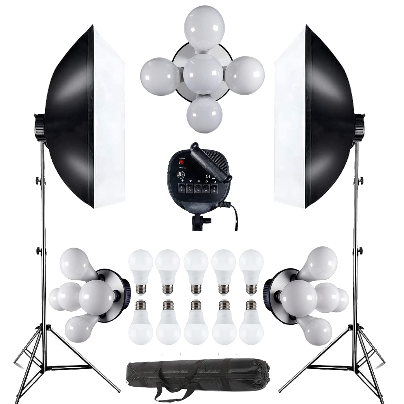 Eloies® 5 LED Softbox Lighting, 2 Light Kit Photography Professional Continuous Studio Lights 50cm x 70cm Reflectors for Fashion Portrait Product Photography YouTube Light (2nos Light KIT)