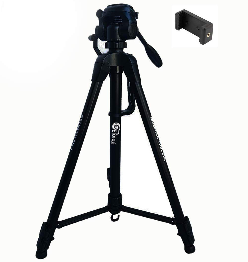 Eloies® Jaguar 3 Way Pan Head Photo Video Heavy Built Tripod for Mobile Phones and Cameras Max Height 5.5 Foot Free Mobile Tripod Clamp Worth 250Rs. (Black)